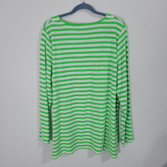 Crown & Ivy Beach Women's Green & White Striped Light Sweater Lace Up Neck 3X - Picture 4 of 6
